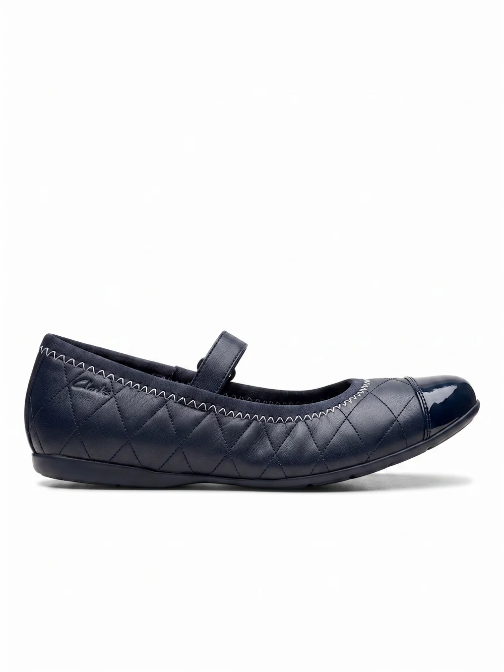 Clarks Kids Black Quilted Leather Mary Jane Flats Patent Toe Size 2.5